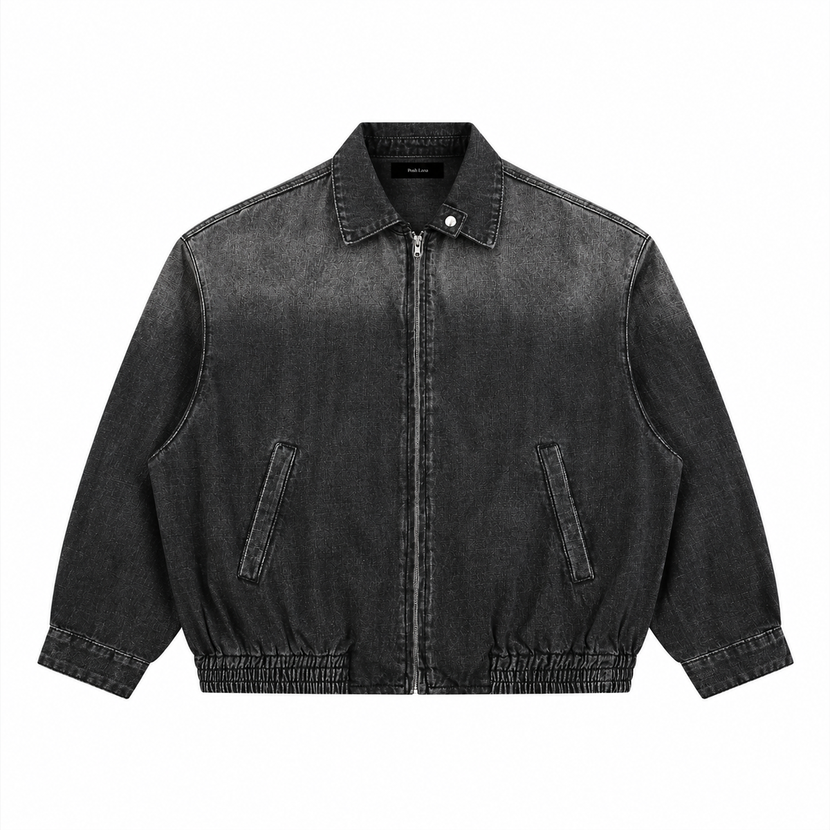 The Sun-Faded Full-Zip Denim Jacket Black WashedCharcoalDenimBomberJacket