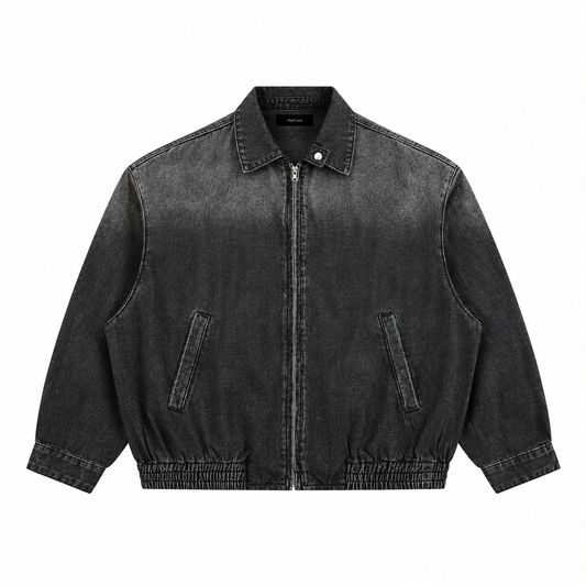 The Sun-Faded Full-Zip Denim Jacket Black WashedCharcoalDenimBomberJacket
