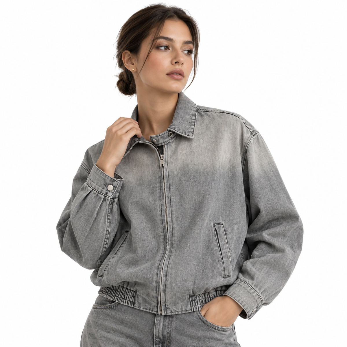 The Sun-Faded Full-Zip Denim Jacket WashedDenimBomberEditorial