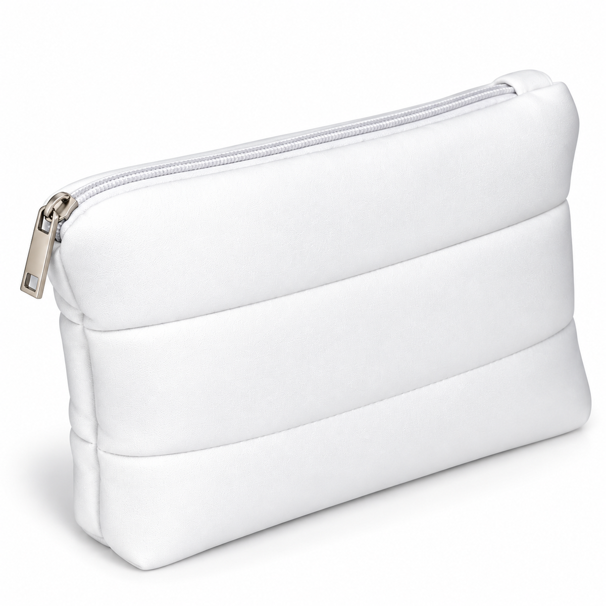 Makeup Bag - White WhiteQuiltedPouchwithMetalZipper