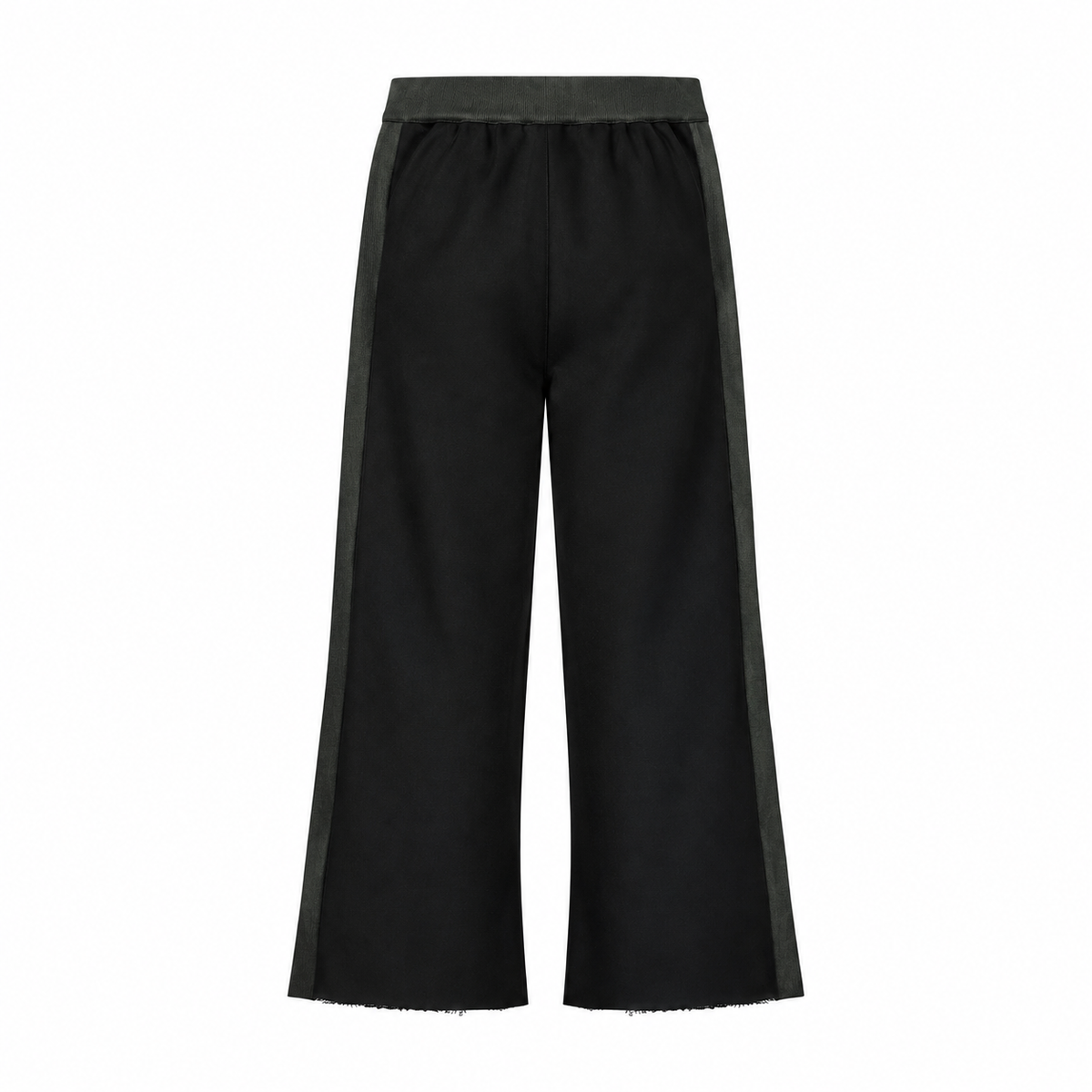 Women's Color Block Raw Hem Sweatpants Black Wide-LegCharcoalTrouserswithRibbedTrim