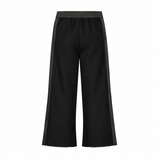 Women's Color Block Raw Hem Sweatpants Black Wide-LegCharcoalTrouserswithRibbedTrim