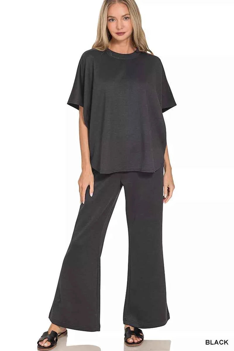 Zenana Scuba Curbed Hem Top & Pants Set BLACK a00712499e3d4bf3a5893ec50b28f860-Max-Origin