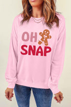 Pink Christmas OH SNAP Gingerbread Man Heat Transfer Printing Graphic Sweatshirt a0078d389f097d07
