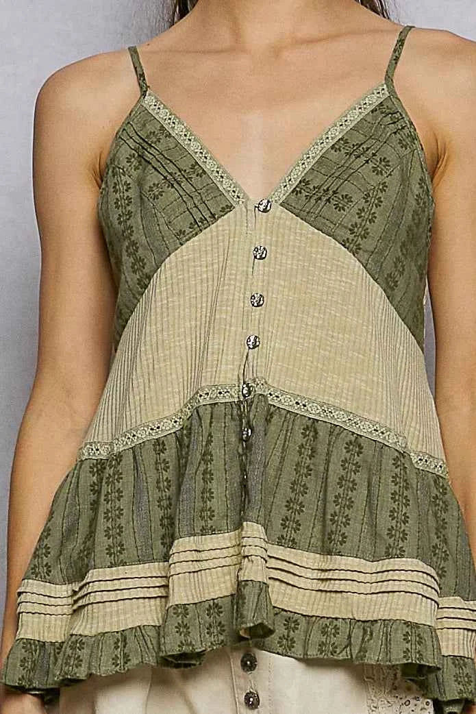 POL Button Front V-Neck Ruffled Cami with Pintuck Accents a00dc6ed-03e6-496e-a9f5-05dd61158305-Max-Origin
