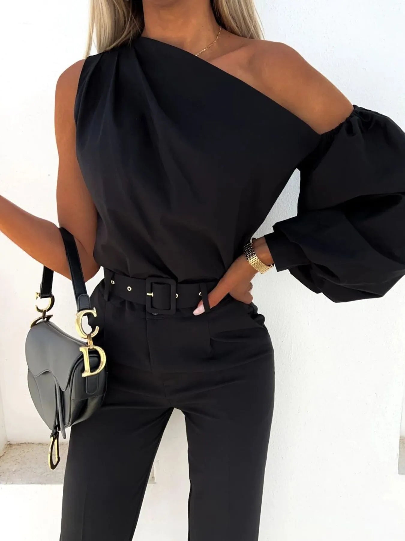One Shoulder Puff Sleeve Blouse a0157342d0c04e32a802933bf9091607-Max-Origin