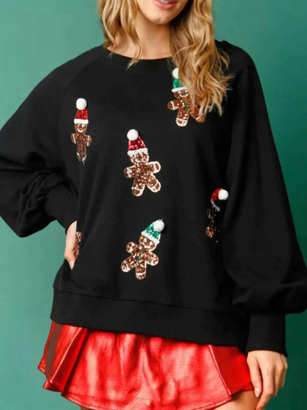 Christmas Sequin Gingerbread Round Neck Sweatshirt Black a0167a65-a171-4f5a-9051-435d9c2ccf5e-Max-Origin