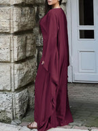 Round Neck Maxi Dress with Flowing Cape Sleeves a01e5e6e-c556-4101-ae66-5e7248107703-Max-Origin