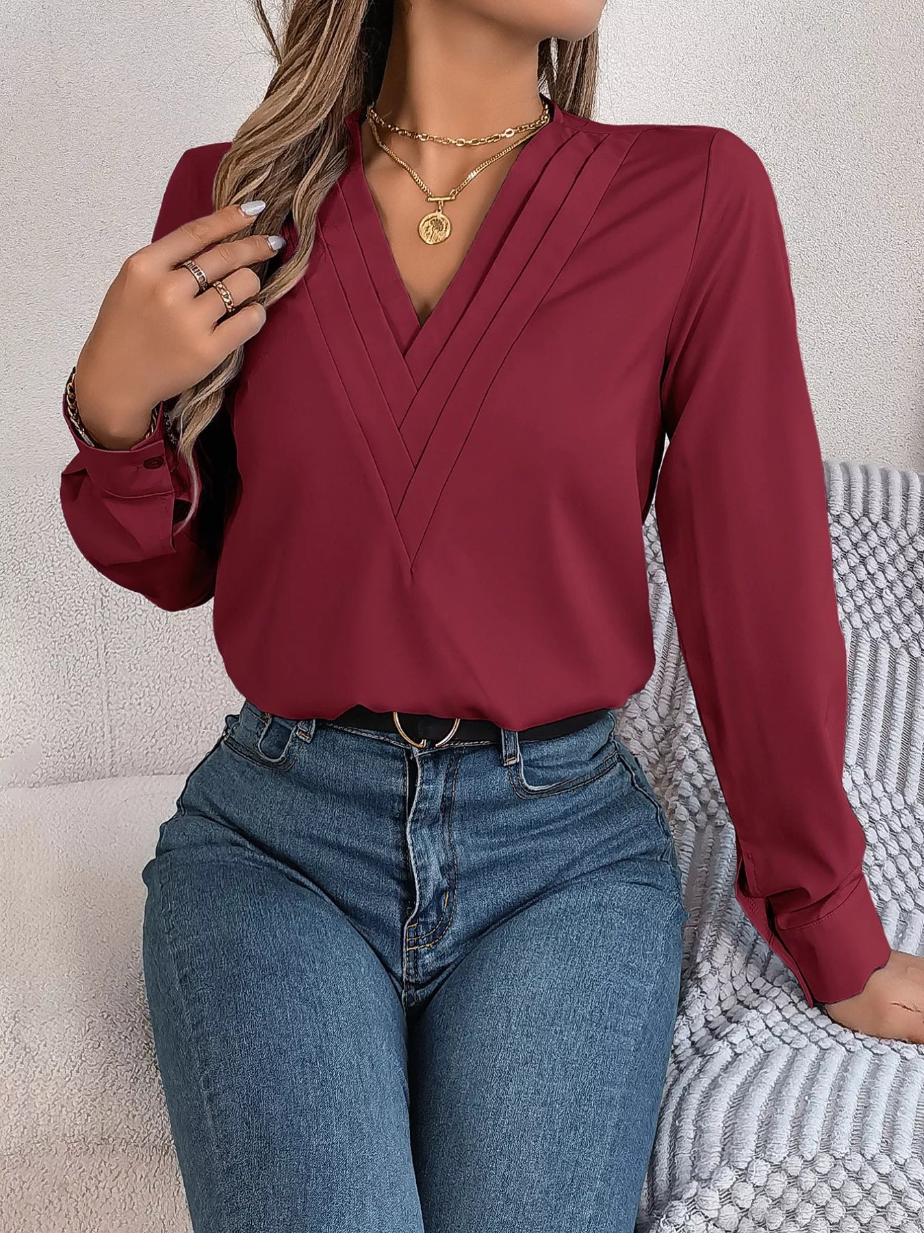 Layered V-Neck Long Sleeve Blouse a022f7f7-0323-4409-a126-3546392fbd95-Max-Origin