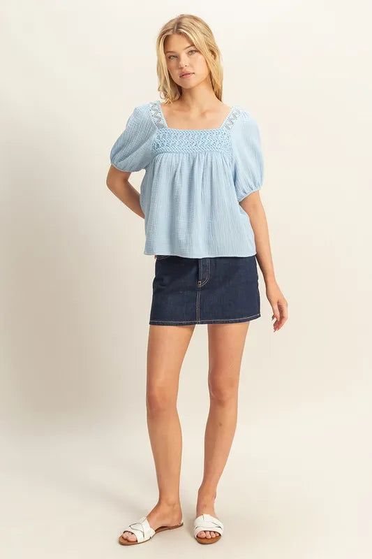 Crochet Detail Puff Sleeve Peasant Top a0282c7a-e113-410a-9362-2096268cf434-Max-Origin