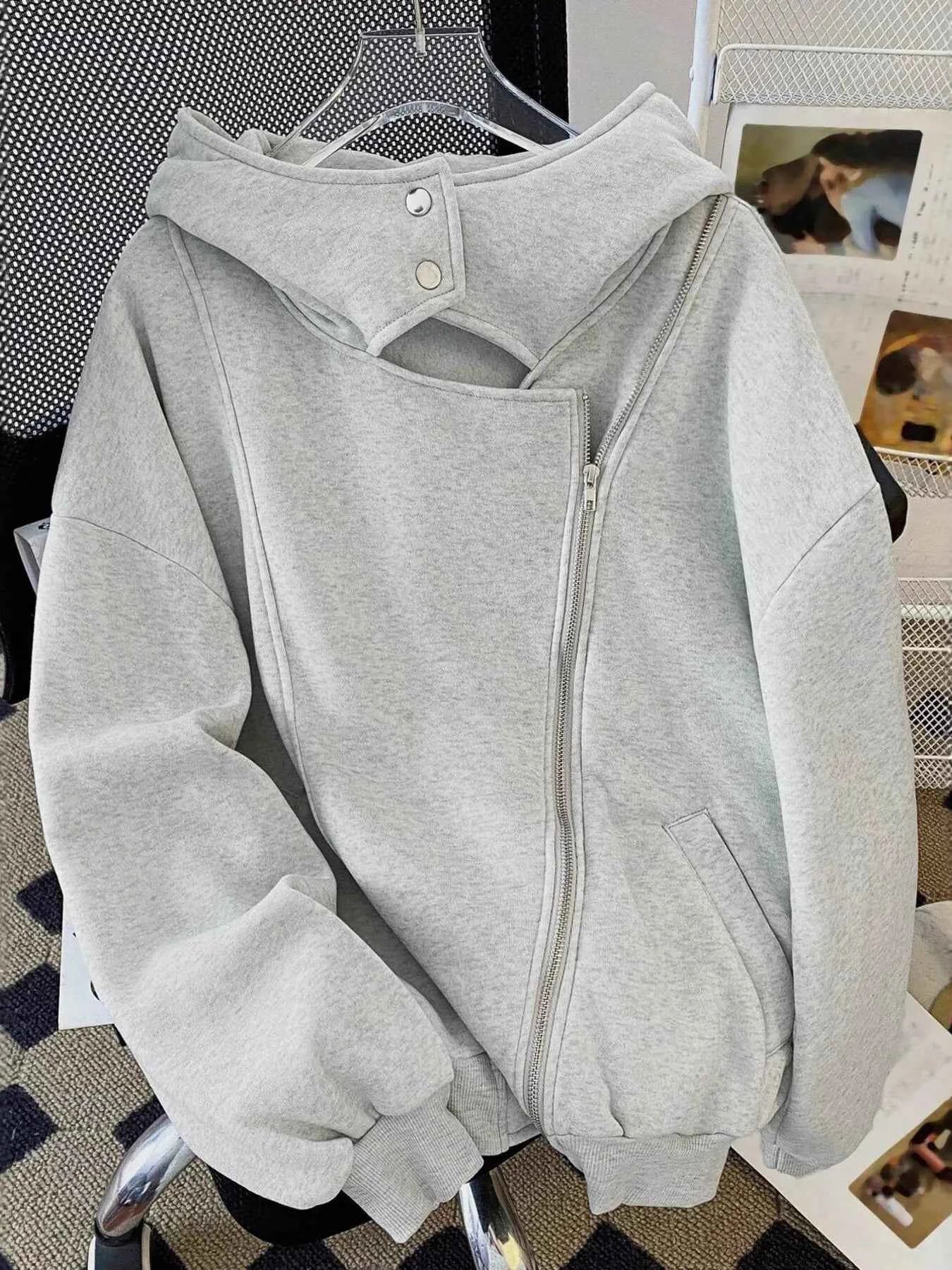 Zip Up Long Sleeve Hoodie Gray a0296f987a9146d3b86f0139f245a931-Max-Origin