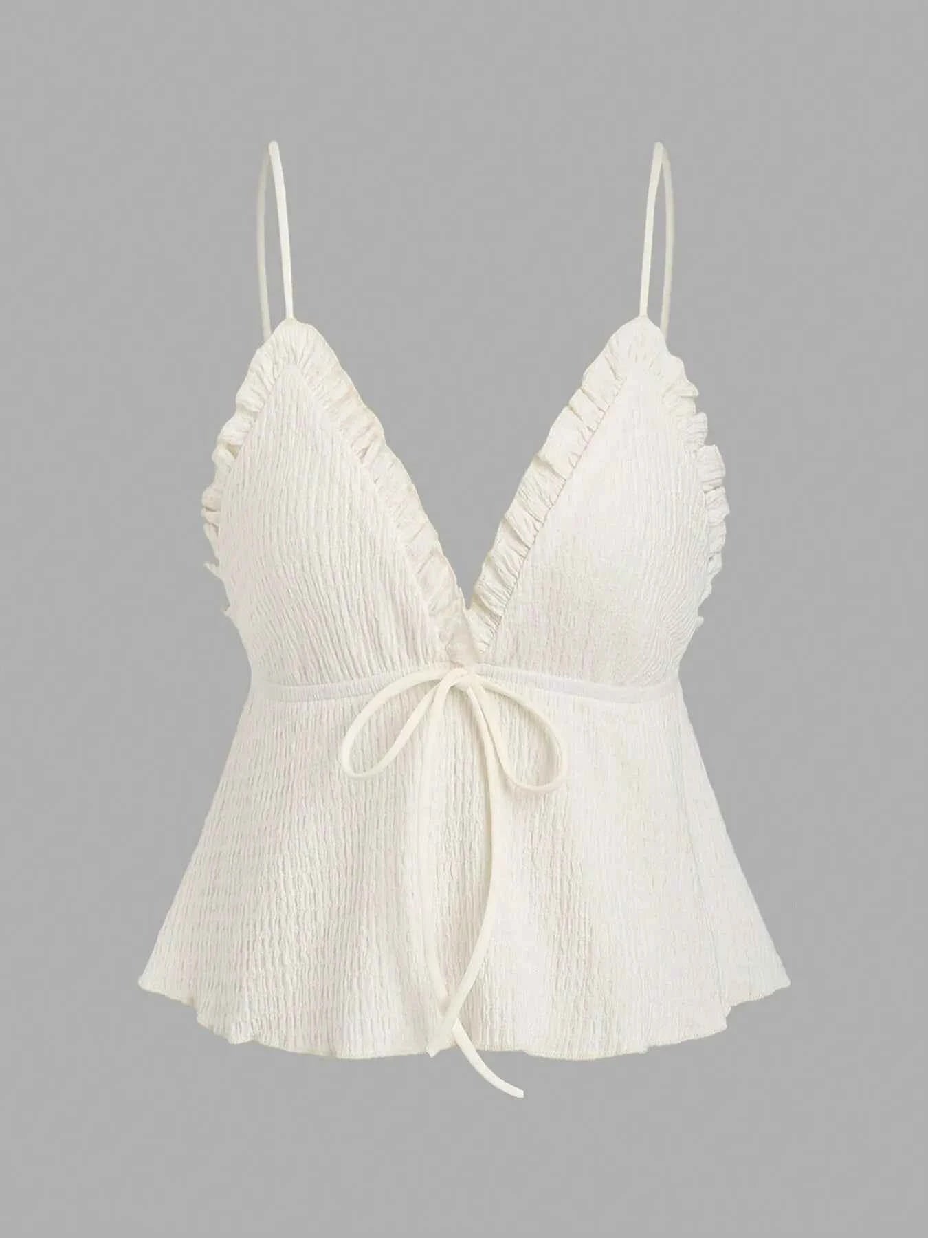 Frill V-Neck Cami Off-white a0342d5c76024413aceab56f2b844f3f-Max-Origin