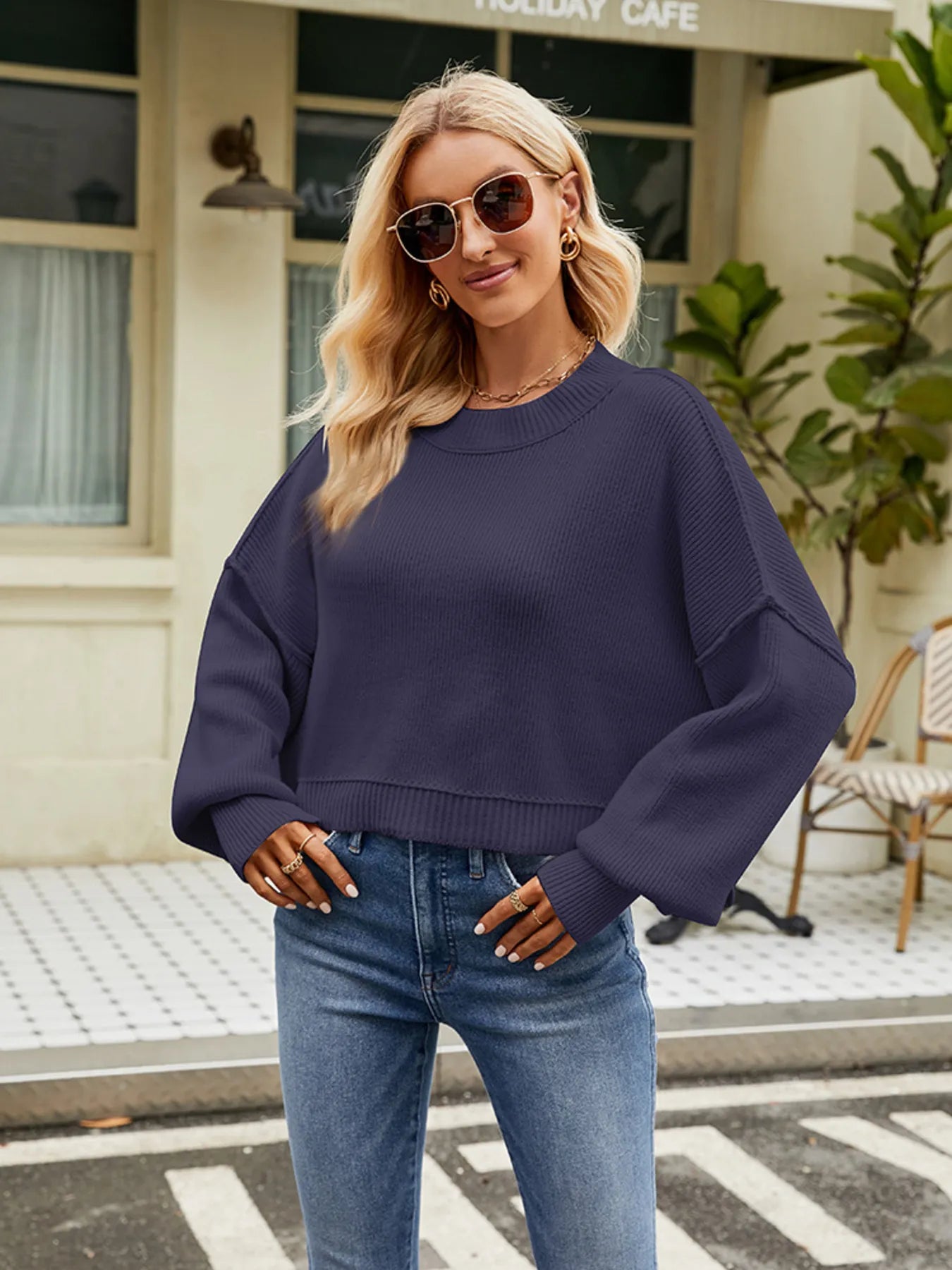Round Neck Long Sleeve Sweater a036948349e34ab2981c4ea248f9d2c0-Max-Origin