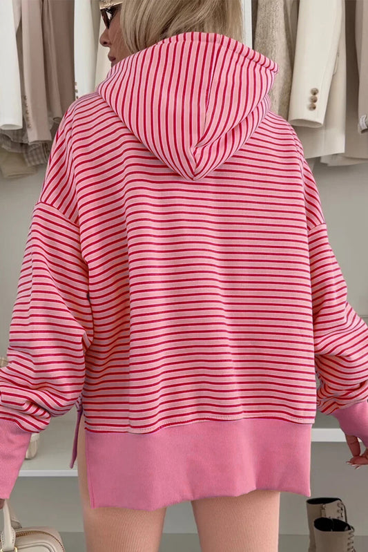 Rose Stripe Thumbhole Side Slits Drop Shoulder Loose Fit Hoodie a04963e0ff691a12