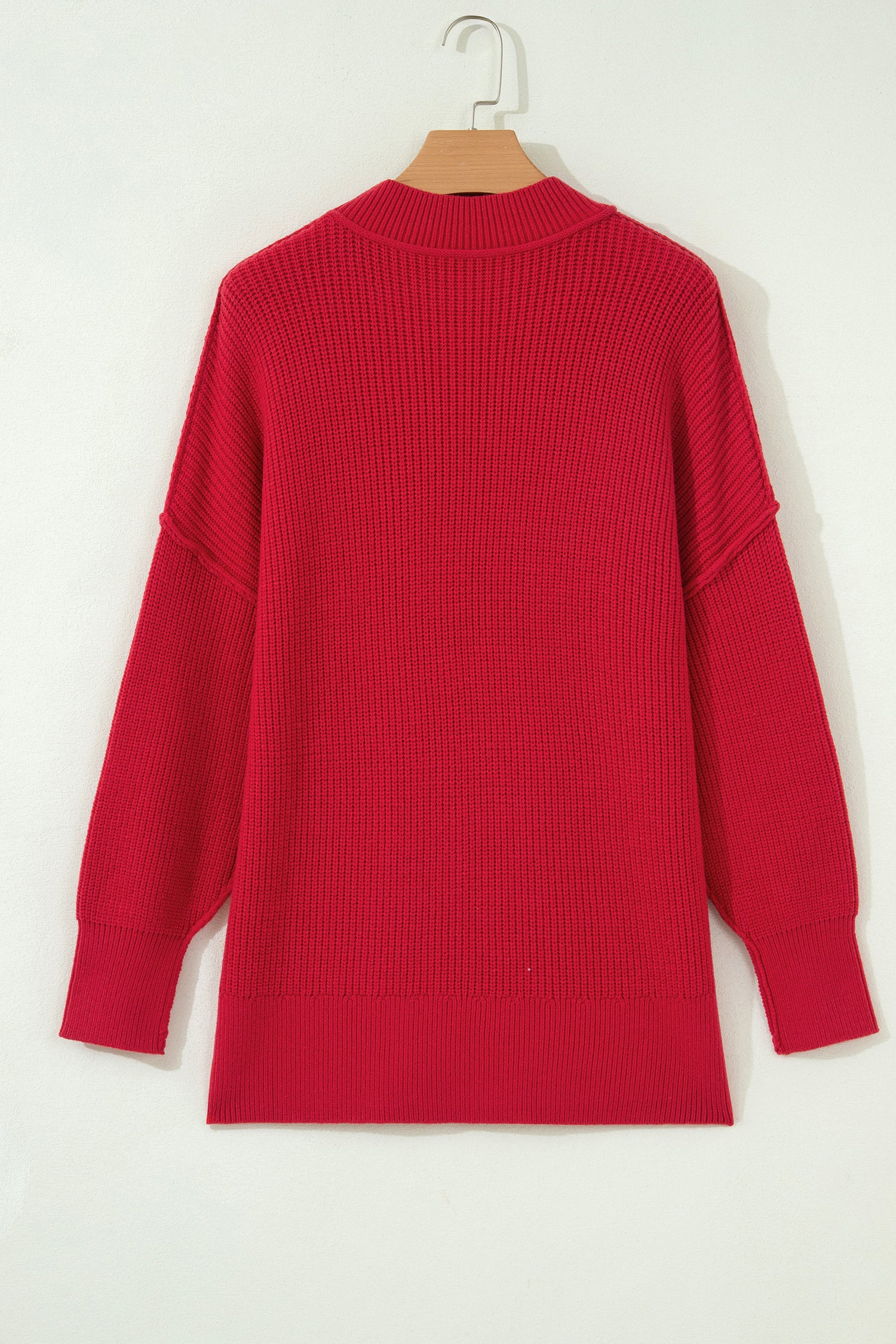 Chestnut Long Sleeve Ribbed Knit Stand Neck Regular Fit Sweater a04ea20a07d79357