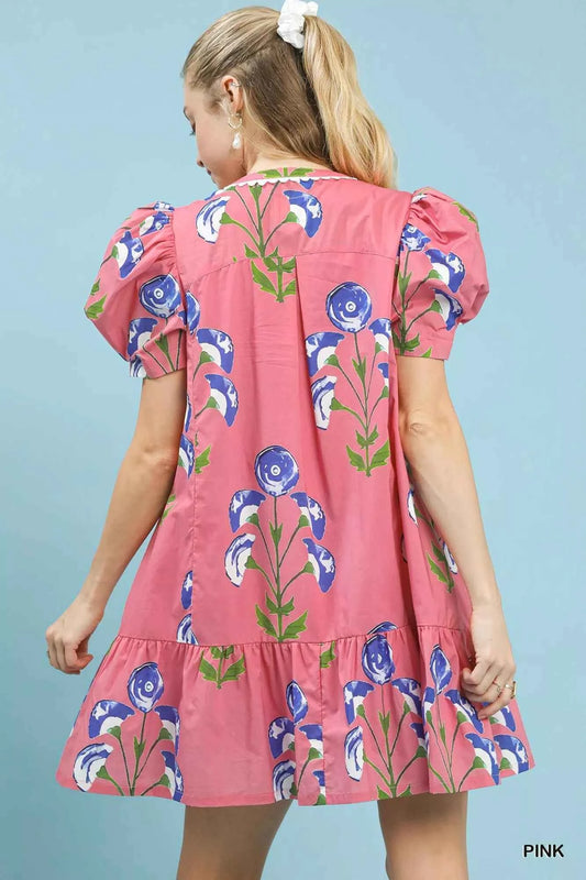 Floral Print Puff Sleeve Mini Dress with Scallop Trim a04ed993-7f0c-456b-8d81-fc5ded839ac0-Max-Origin