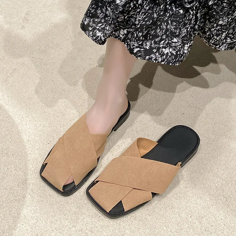 Square Toe Flats Sandals Tan a04fe17b-ad79-4087-bb57-4ffaeed10dfc-Max-Origin