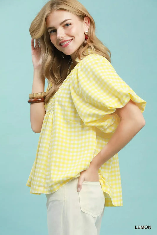 Smocked Yoke Puff Sleeve Gingham Blouse a055b823-bf8e-4200-8fc5-302ae46047ea-Max-Origin