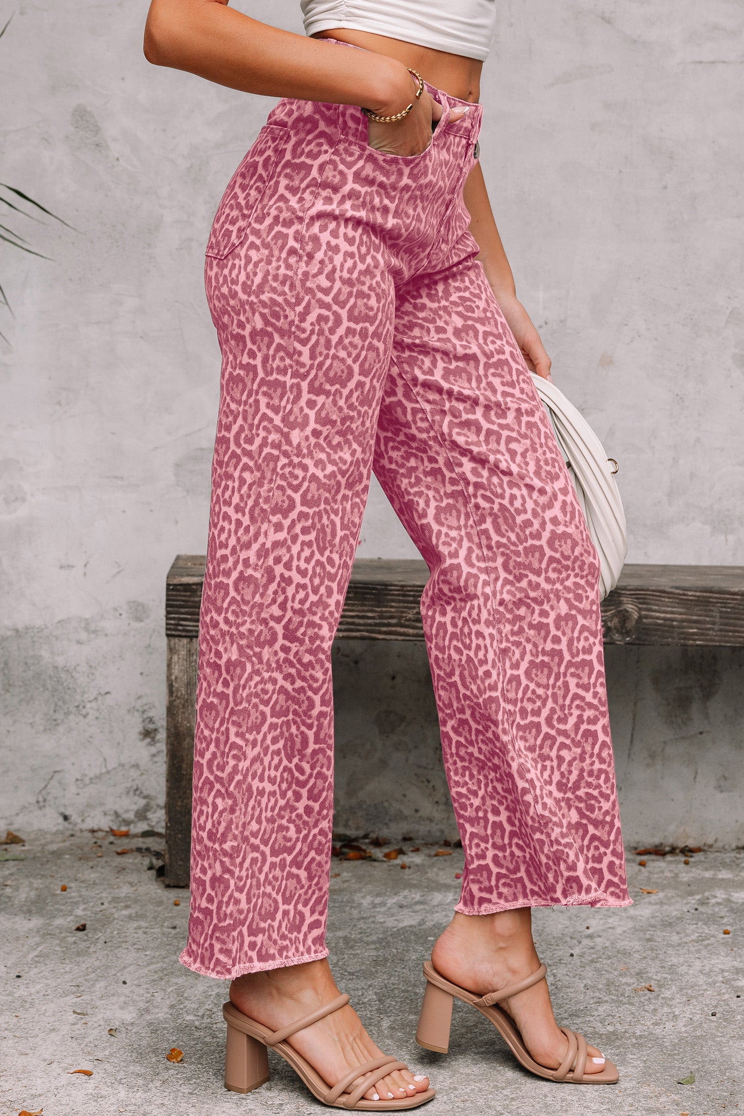 Gray Leopard Frayed Edge Wide Leg High Waist Jeans a06100d4c1757813