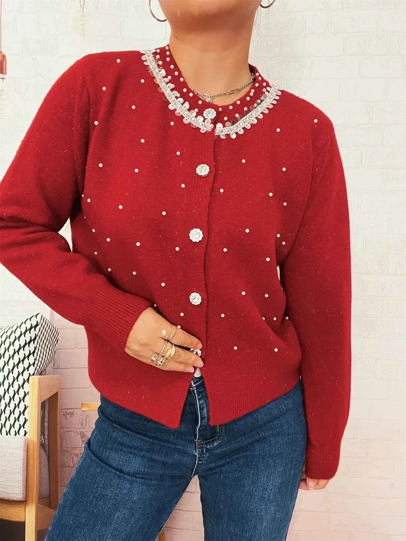 Pearl Detail Button-Front Cardigan a061dda19d1449528b861663a2f15e88-Max-Origin