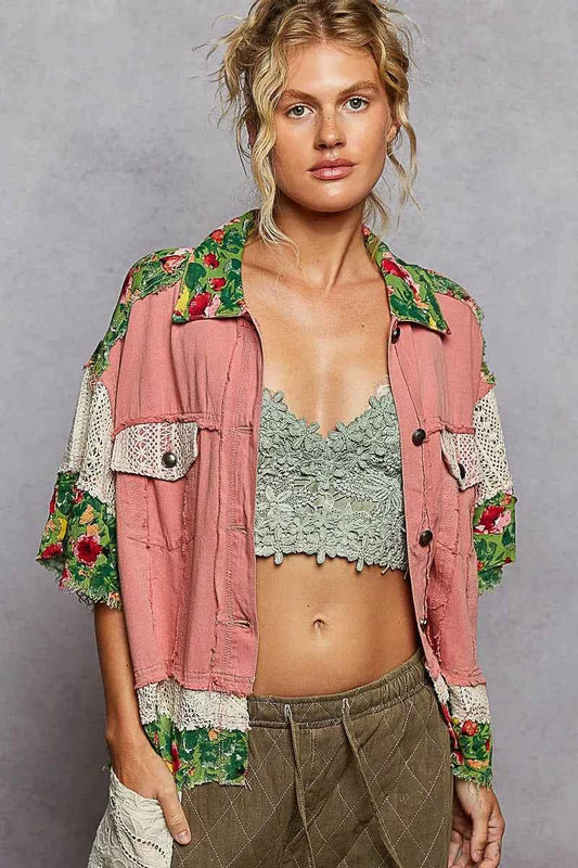 Lace Patch Floral Half Sleeve Shacket GUAVA PINK MULTI a0621ded-6640-44c3-8aae-2460f5a20676-Max-Origin