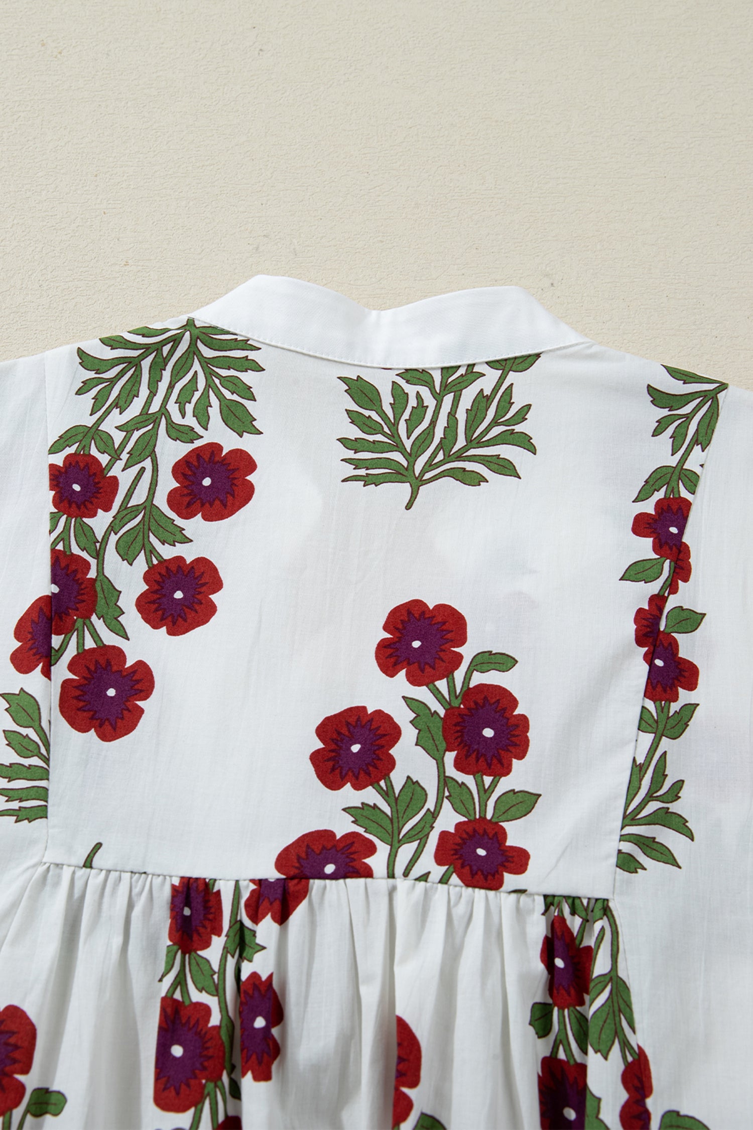 White Frilled V Neck 3/4 Sleeve Loose Floral Dress a0626f18e55c14cb