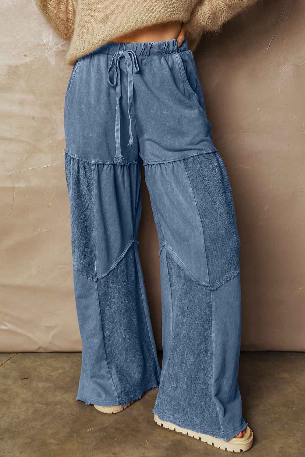 Ashleigh Blue Careys Mineral Wash Tiered Wide Leg Patchwork Drawstring Pants a06eda0f397c637b