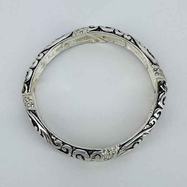 Silver Finish Stretchable Filigree Design Bracelet a06ee59f-3cbe-40cd-afd3-3aa0650c956a