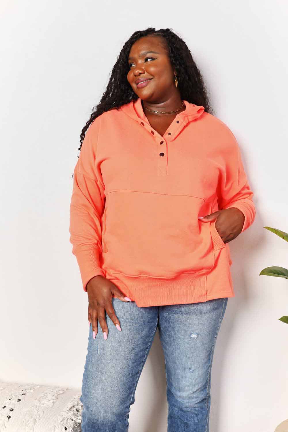 Double Take Quarter-Snap Dropped Shoulder Hoodie a086a4e2432c45c1b676d59ffc474905-Max