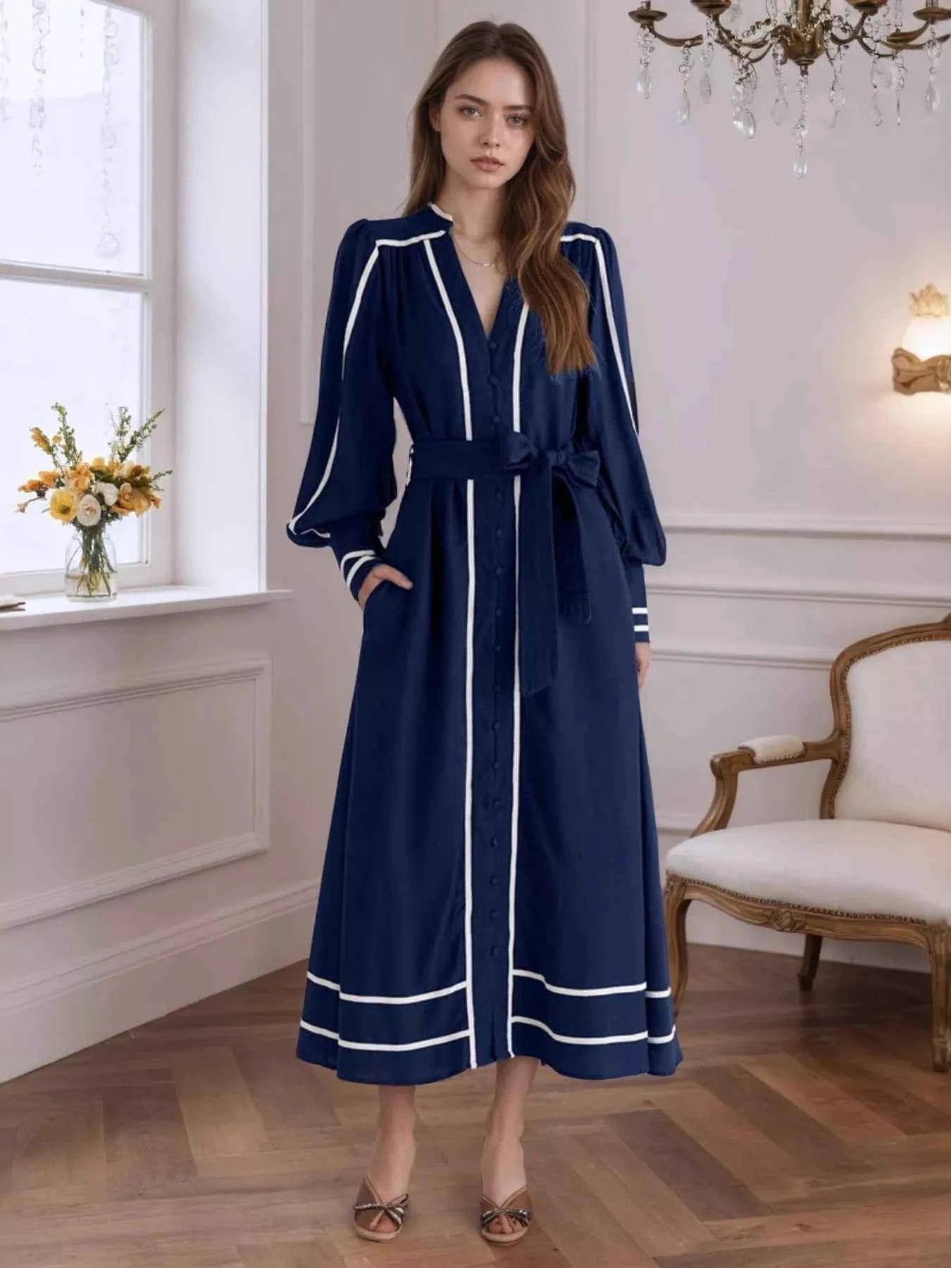 Notched Lantern Sleeve Dress a08883f17bbe4e6abedc60be336520b5-Max-Origin