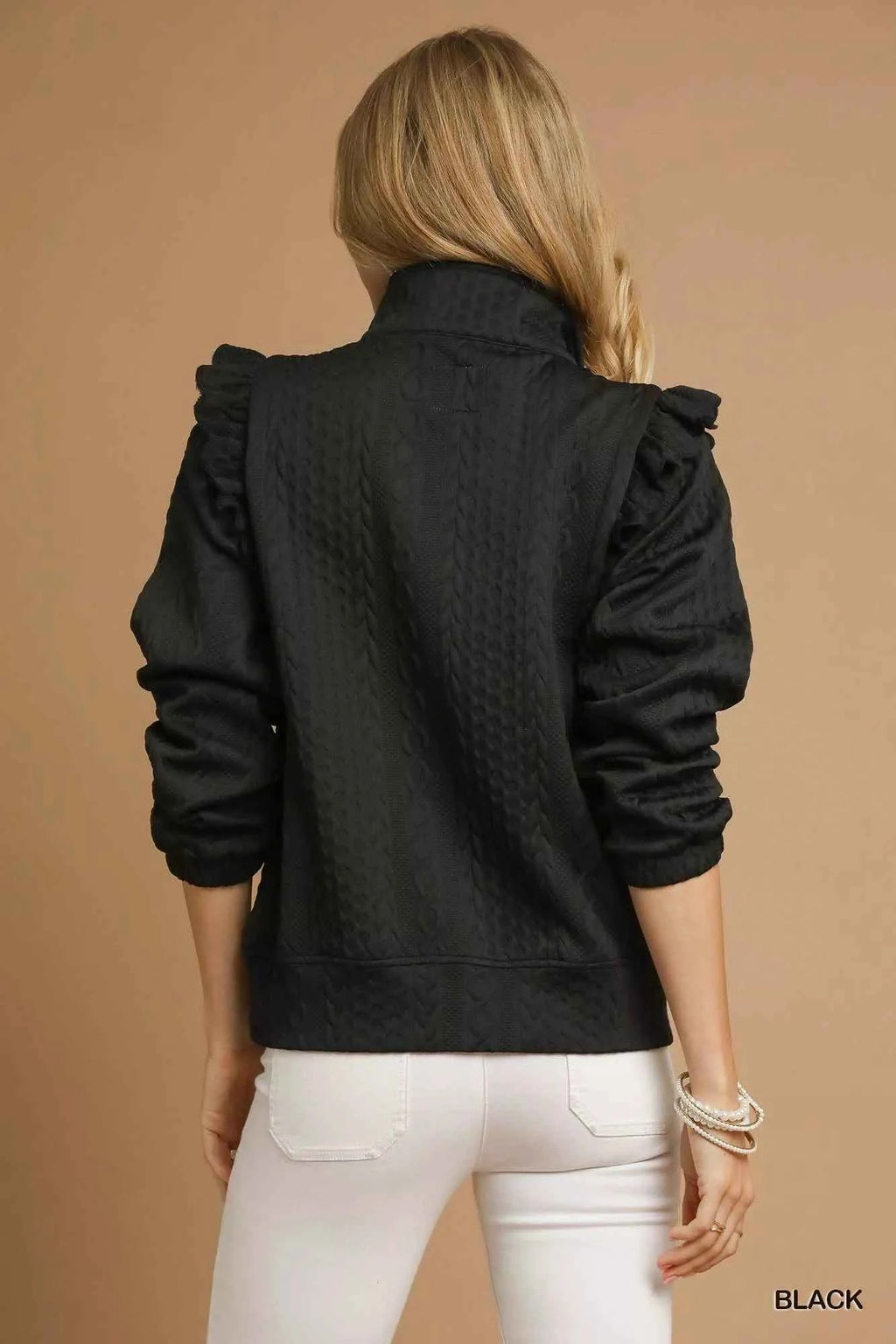 Umgee Cable Knit Textured Pullover with Ruffle Shoulders a0915a3b-2d68-43f8-9eca-2c17e033270c-Max-Origin