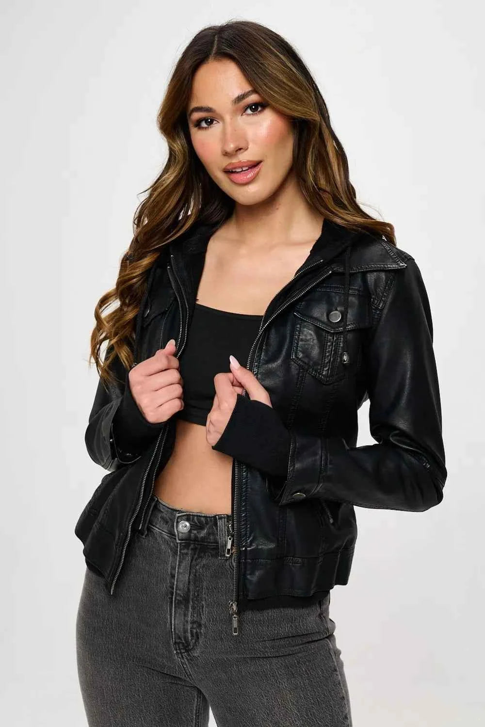 Coalition LA Double Zip Hooded Long Sleeve Jacket Black a0954ddb-eeb9-4f88-b99b-f5b9fe2a05fe-Max