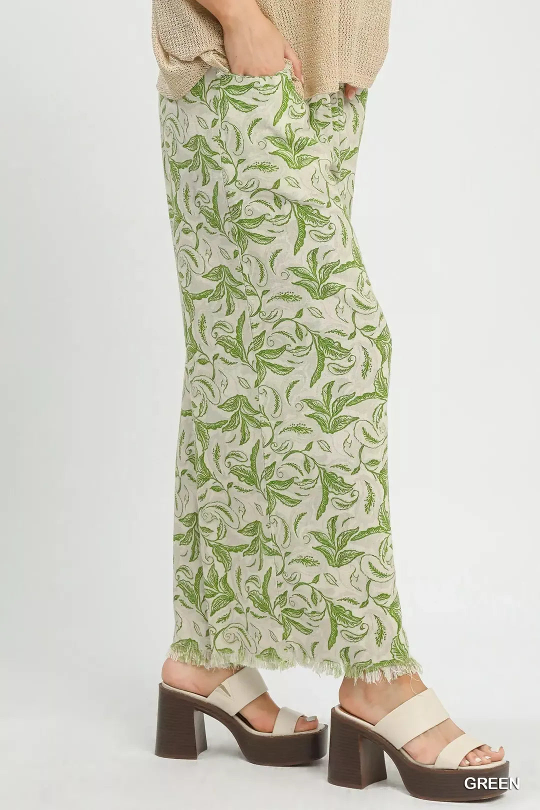 Umgee Linen Printed Wide Leg Raw Hem Pants a09613d5-ae2f-4014-ac5b-4e029a31b791-Max-Origin
