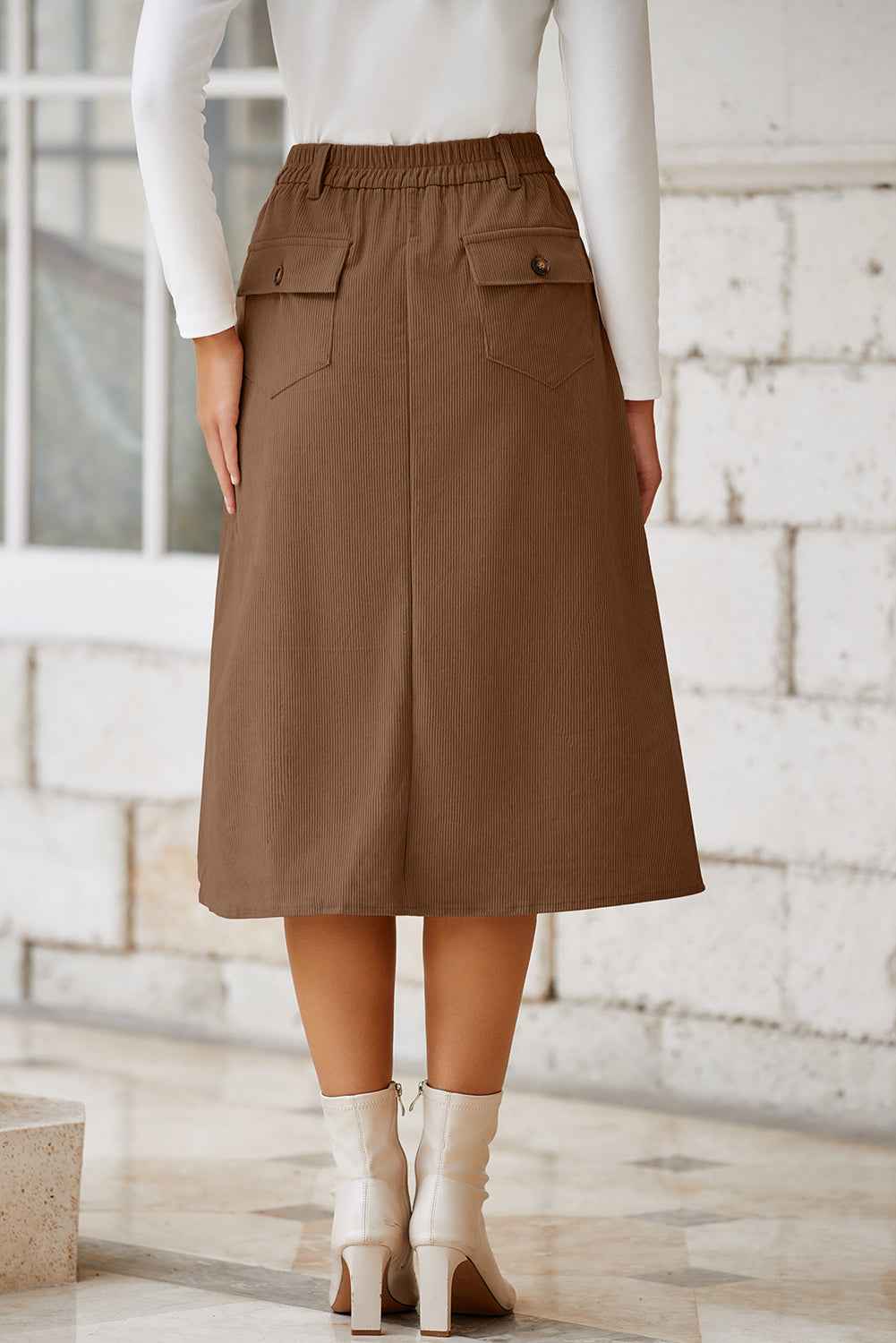Black Front Slit Shift High Waist Midi Skirt a09680acd8a28e71