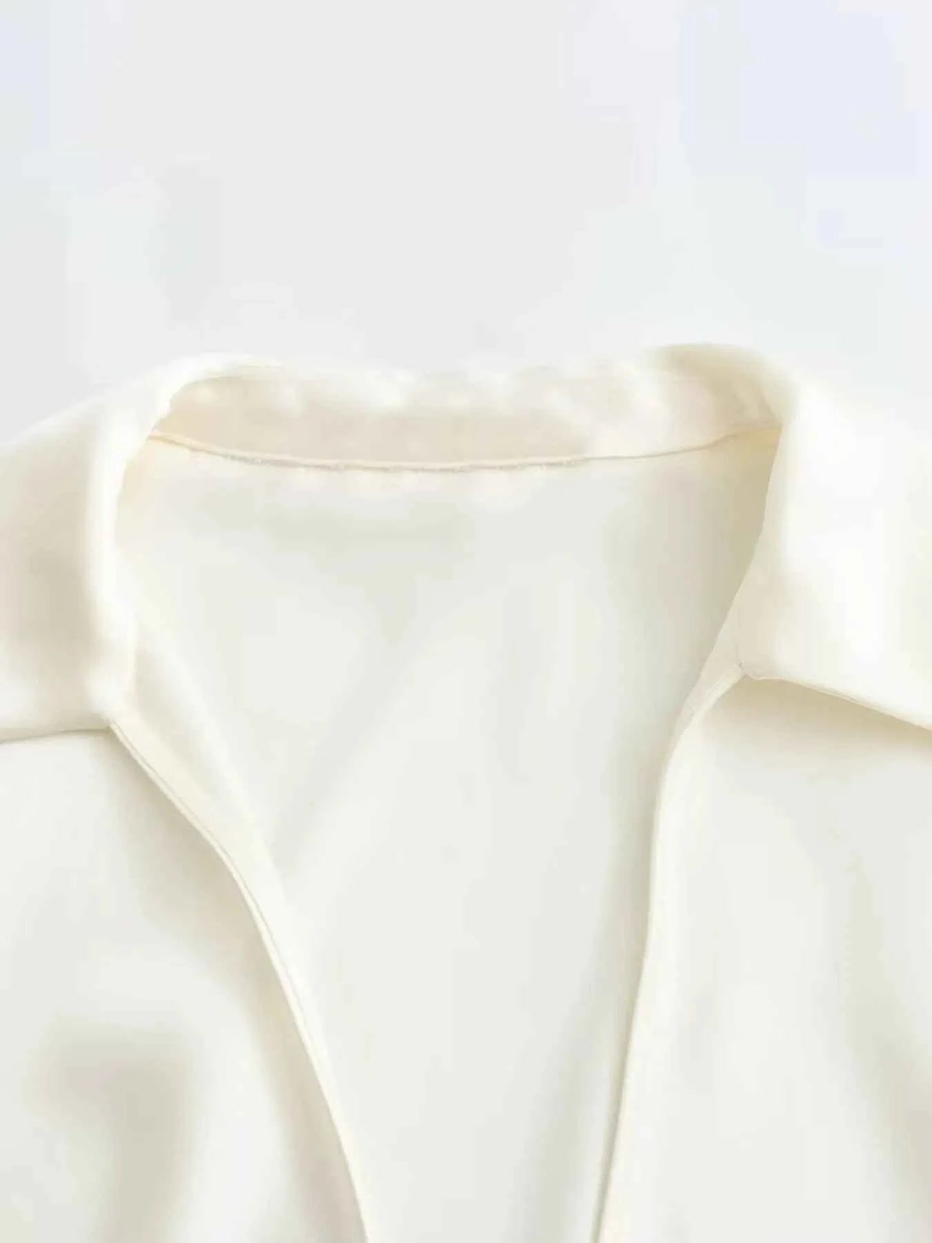Satin Tie-Front Long Sleeve Shirt