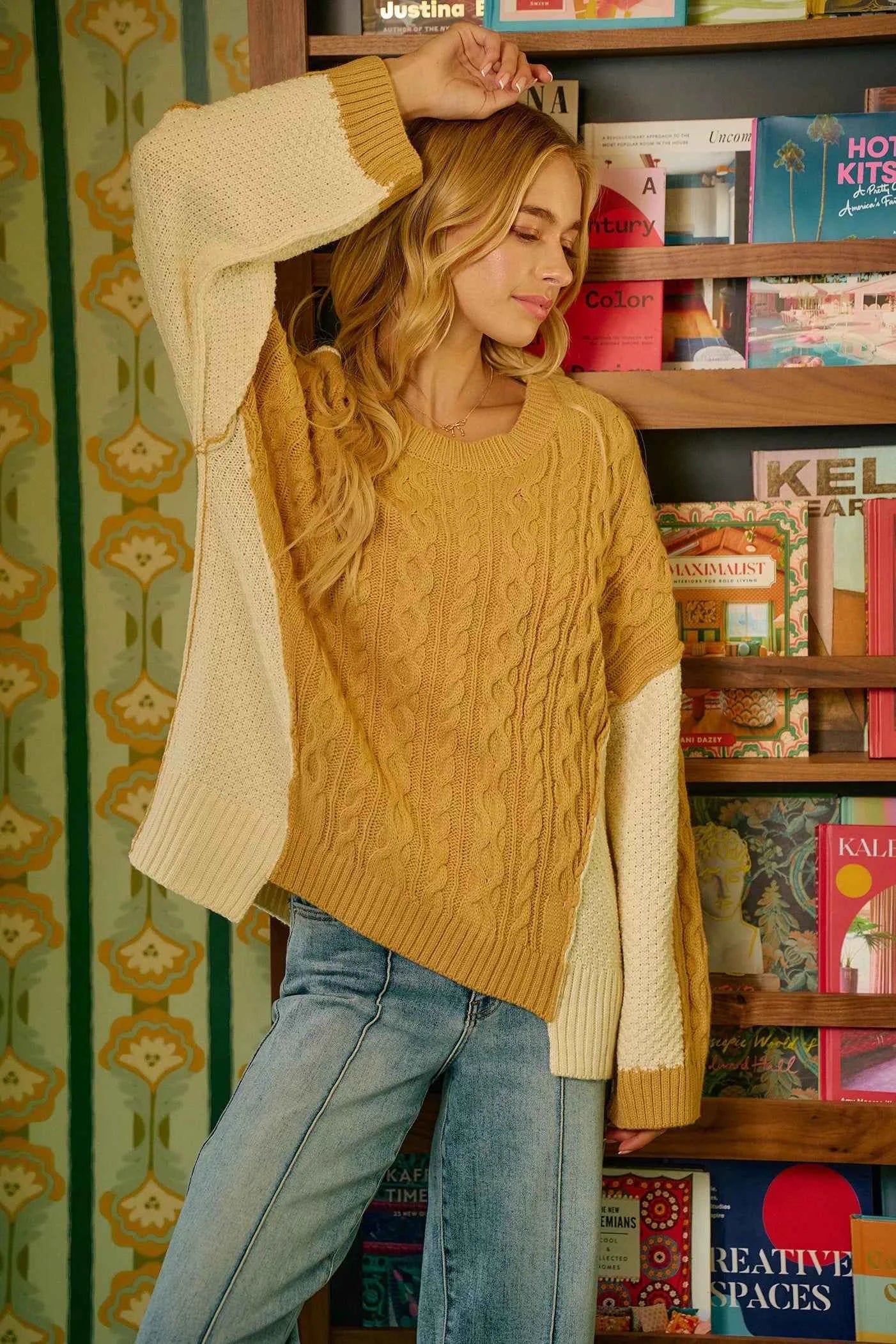 BiBi Cable Knit With Hacci Combo Sweater With Uneven Hem Detail a09c5734b80d4032b87946ed0a851f29-Max-Origin