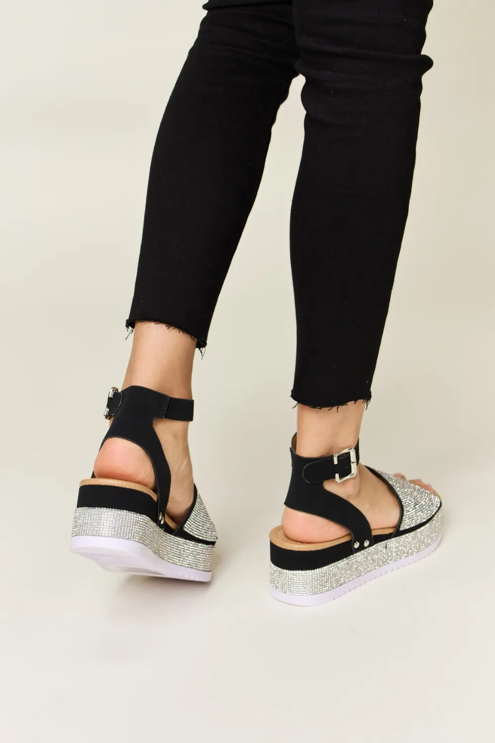 Forever Link Rhinestone Buckle Strappy Wedge Sandals a0aaac36-8094-4712-8260-a5d2dc715519-Max