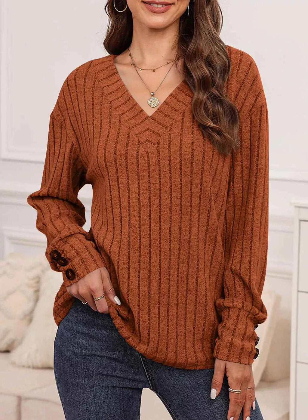 Ribbed Knit V-Neck Top a0b04f4d-0fb0-4a0a-8c39-1be070cbc8fd-Max-Origin