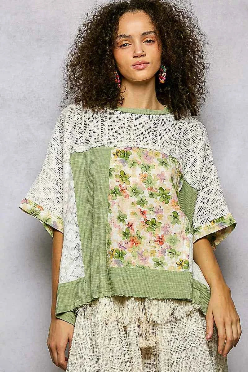 POL Floral Patchwork Lace Accent Blouse SAGE a0b0582a-66e8-4fce-8d74-000243e7578d-Max-Origin