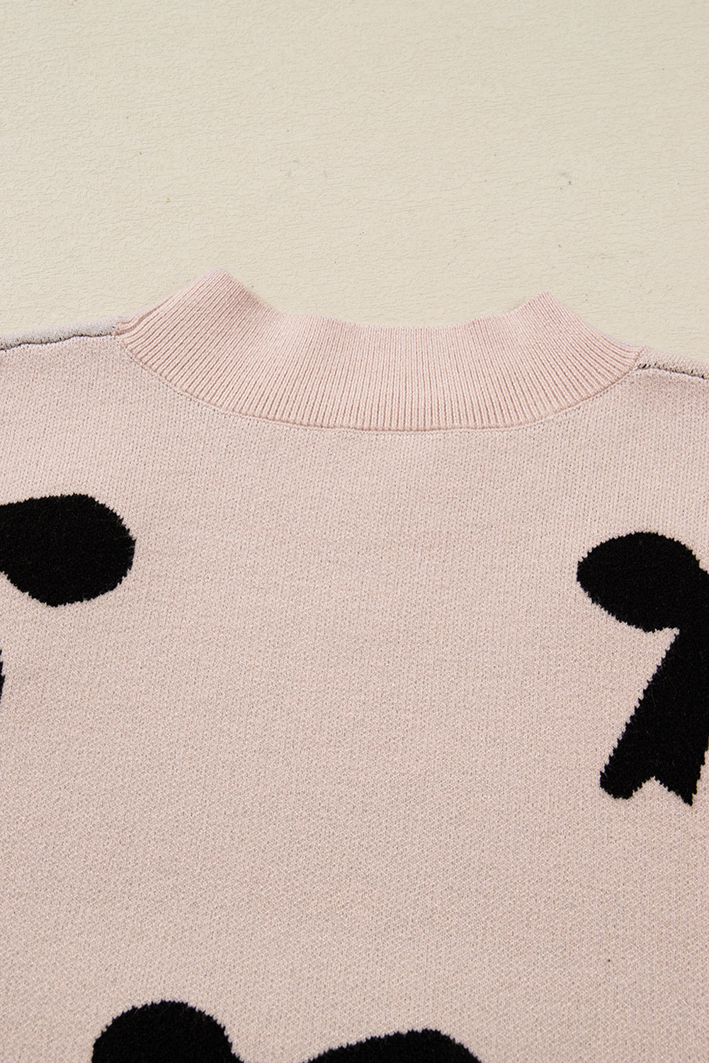 Smoke Gray Pearl Embellished Bow Pattern Loose Sweater a0bbdedd1a170b38