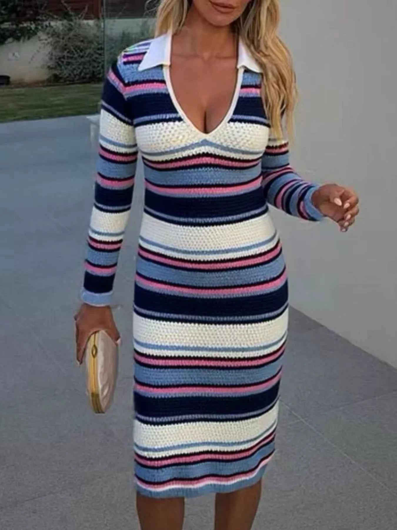 Striped Knitted Bodycon Sweater Dress a0bc3eb1-e28f-460e-878b-839098d393f5-Max-Origin