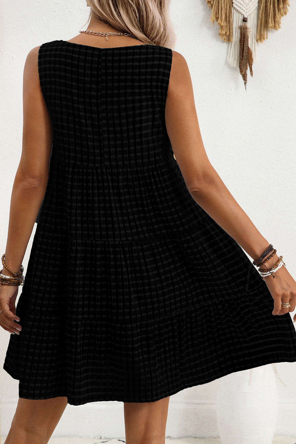 White Gingham High Waist Sleeveless Mini Dress a0bd6500fab93f5a