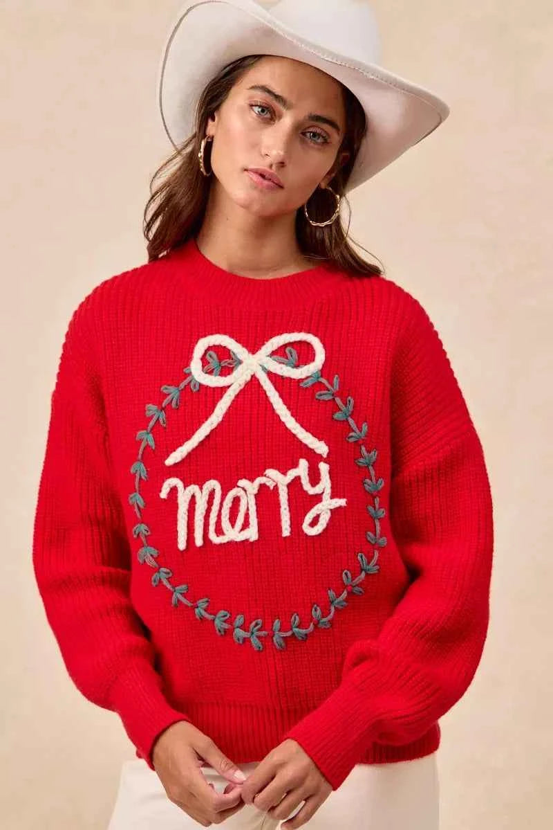 BiBi Christmas Wreath Merry Letter Knit Top a0c2765779ab42eea84b90b17295bdca-Max-Origin