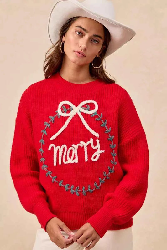 Christmas Wreath Merry Letter Knit Top a0c2765779ab42eea84b90b17295bdca-Max-Origin