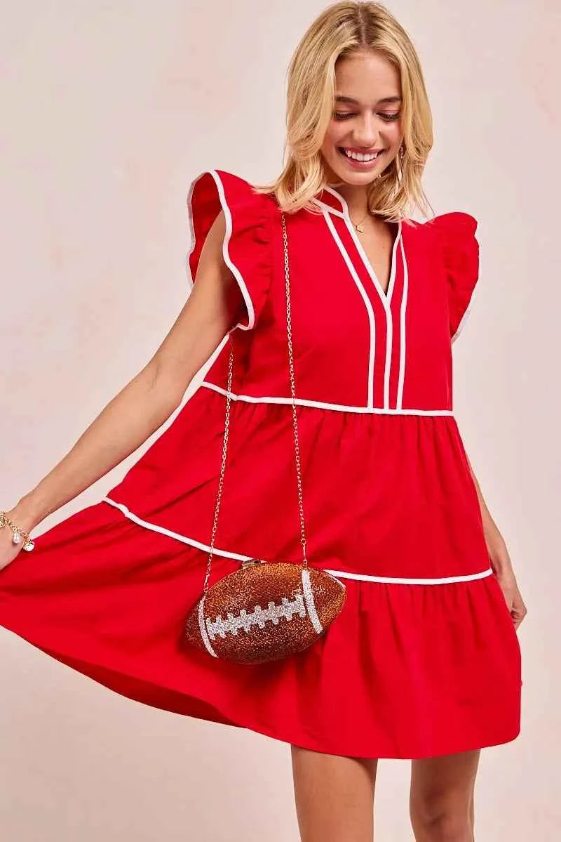 BiBi Gameday Theme Contrast Binding Ruffled Dress RED a0c27ad16bee4946b850cf8ea5d5eccb-Max-Origin