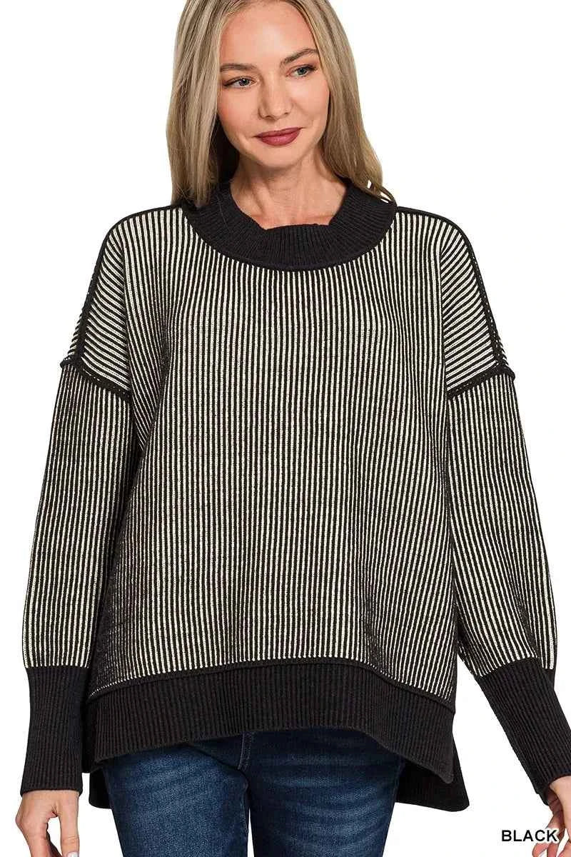 Zenana Exposed Seam Two Tone Ribbed Sweater BLACK a0c6331b9b8342e78e94c2092fd10642-Max-Origin