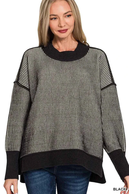 Zenana Exposed Seam Two Tone Ribbed Sweater BLACK a0c6331b9b8342e78e94c2092fd10642-Max-Origin