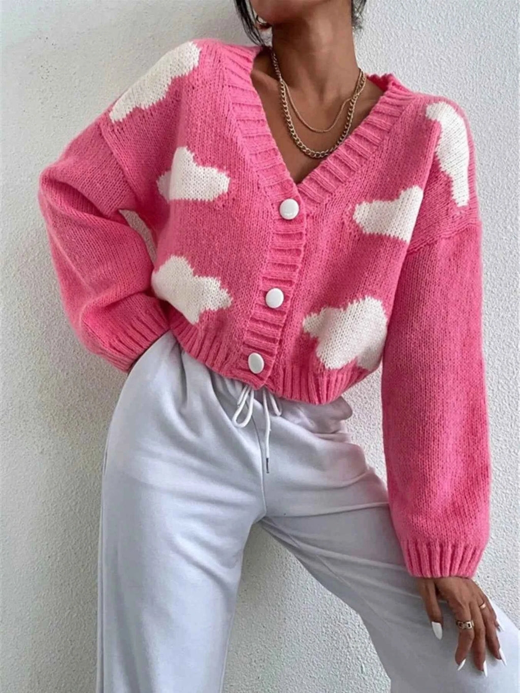 Contrast Cloud Pattern Cropped Button-Up Cardigan a0c8777528424cc98da6064b11957f4d-Max-Origin