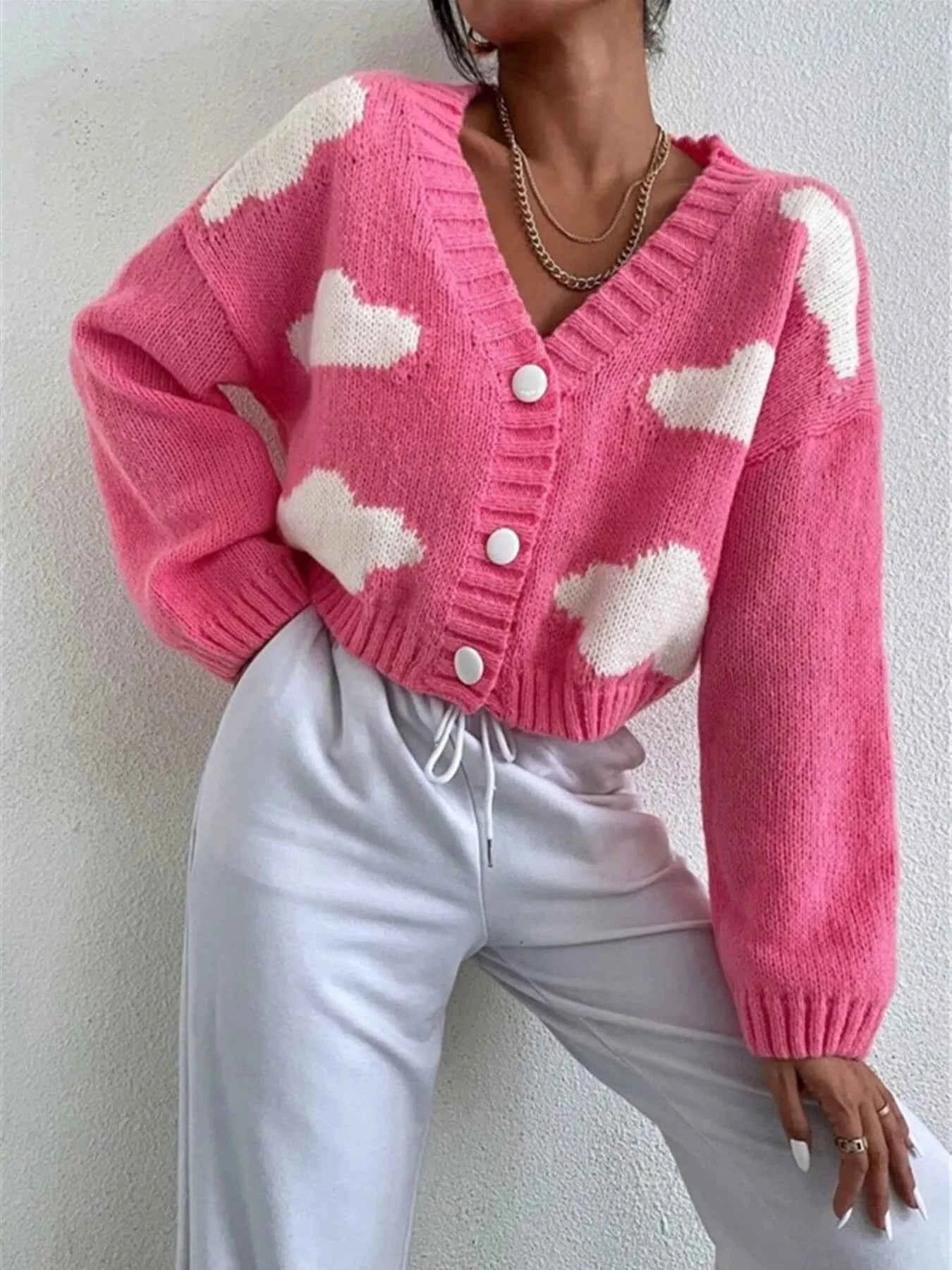 Contrast Cloud Pattern Cropped Button-Up Cardigan a0c8777528424cc98da6064b11957f4d-Max-Origin