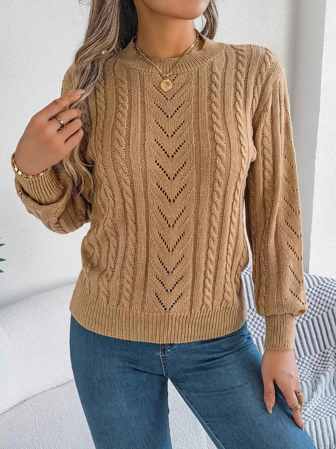 Cable-Knit Round Neck Sweater a0e21280-671f-46f3-947a-eee16f0cf01f-Max-Origin